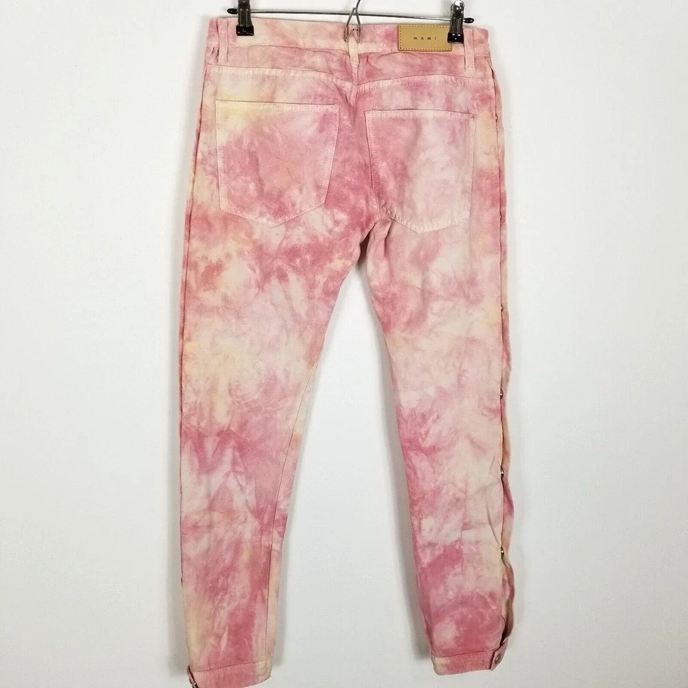 MNML Men's White Pink Tie‎ Dye Jeans Size 29 Snap Zip Sides Pockets